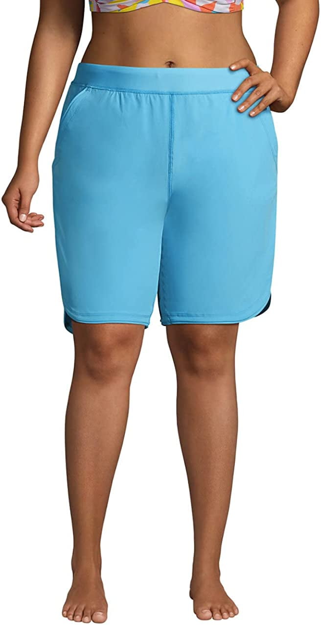 Lands End Womens 9 Quick Dry Elastic Waist Modest Board Shorts Swim Cover-up Shorts with Panty 