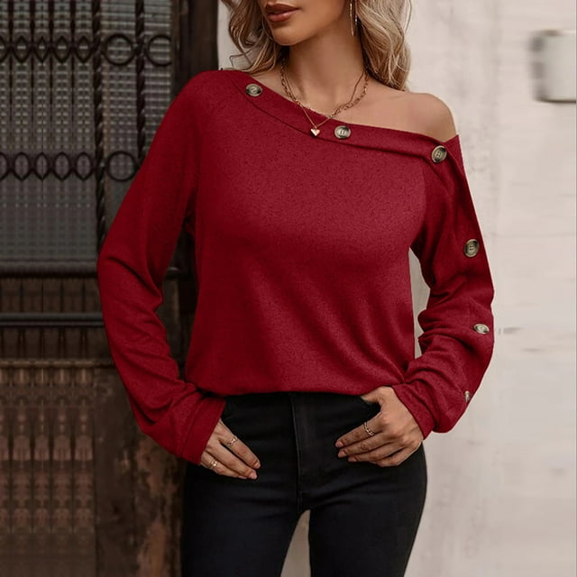 TIMIFIS Hauts pour Femmes Chemisiers Décontractés à Manches Longues à Col en V pour Femmes Chemise Boutonnée Hauts Mode Automne pour Femmes