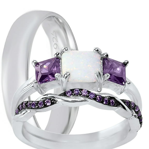 LaRaso & Co Silver Wedding Ring Set TRIO His Her Engagement Rings Men Women 5/9