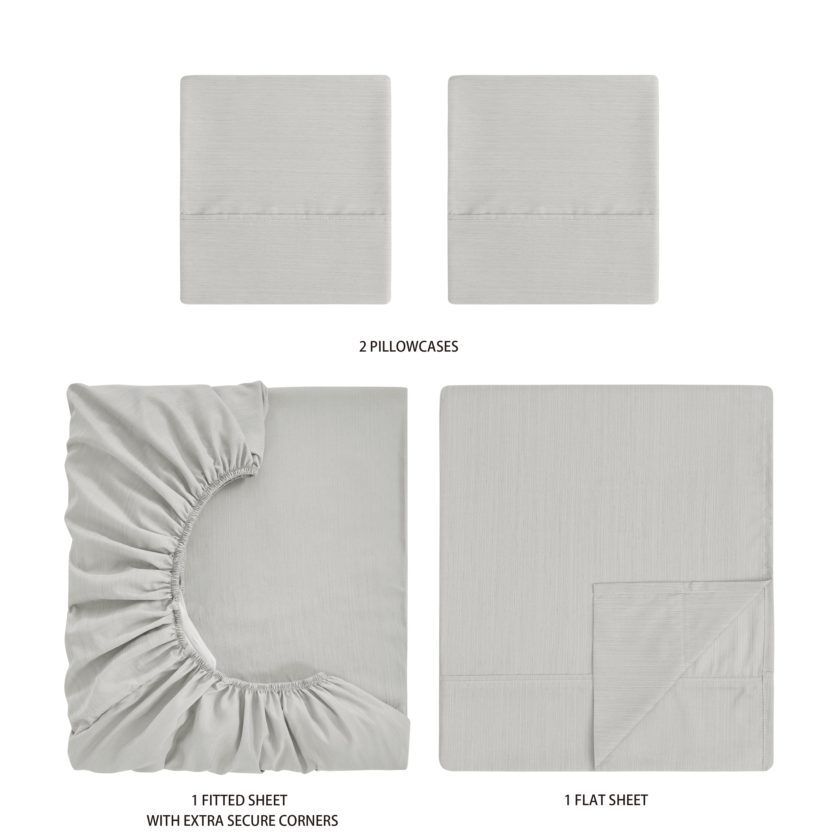 Mainstays Super Soft Brushed Microfiber Bed Sheet Set, Grey Stria, Full, 4 Piece