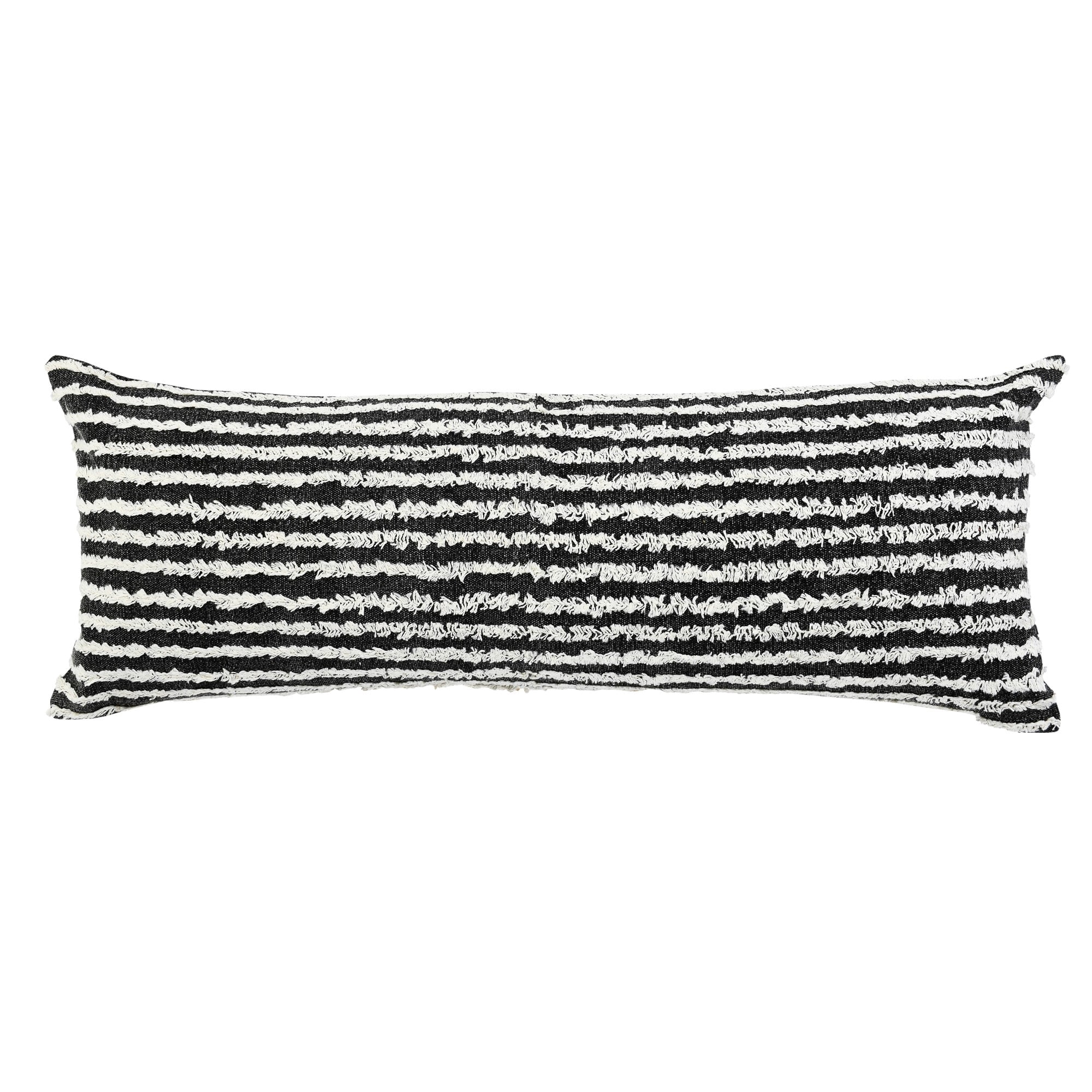 Laddha Home Designs Handmade Striped Rectangular Cotton Throw Pillow Cover - 36" - Black and White