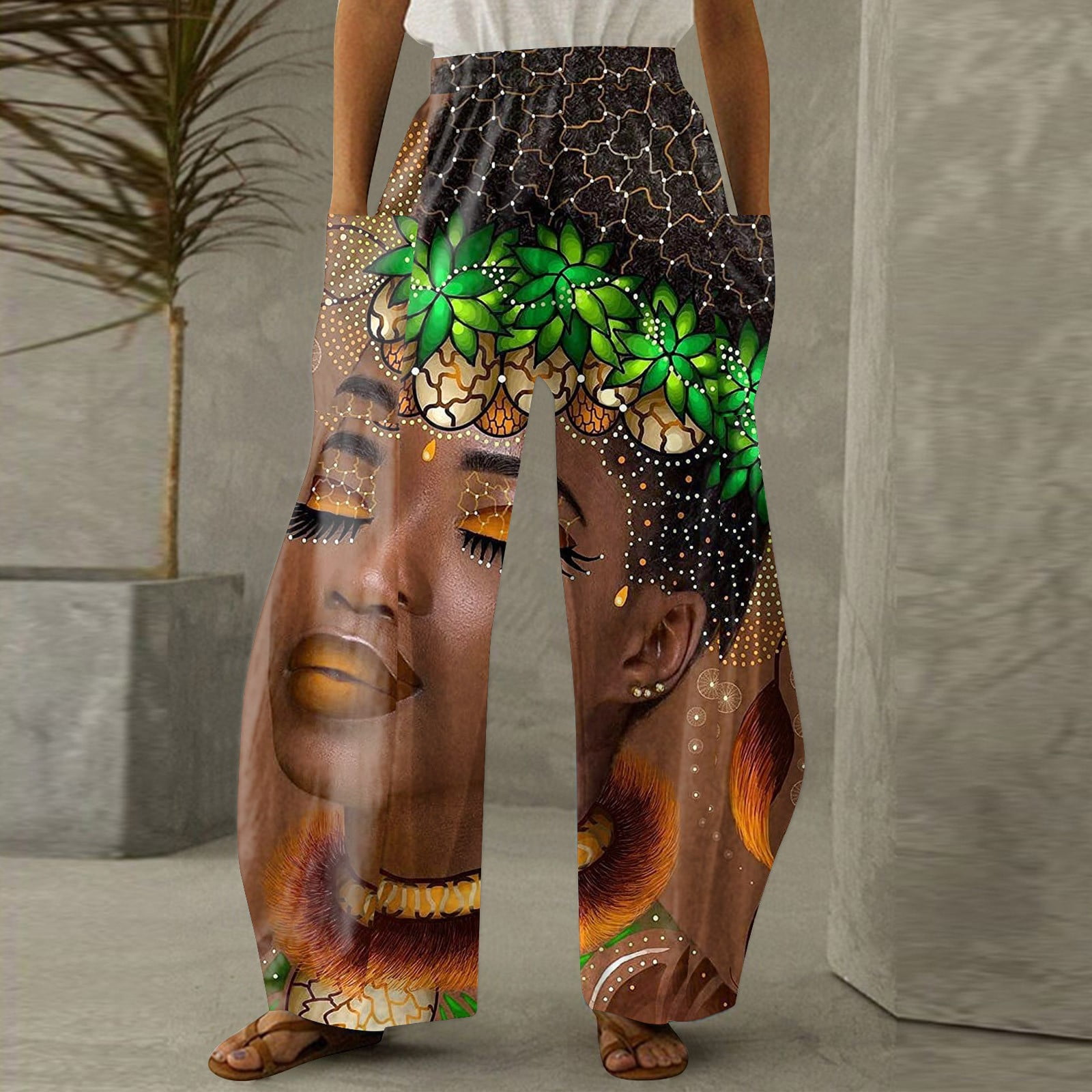 flash print loose straight pants
