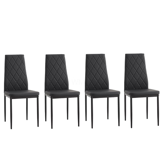 4 Pack Black PU Leather Dining Chairs with Diamond Stitching, Modern Side Chairs for Kitchen, Dining Room