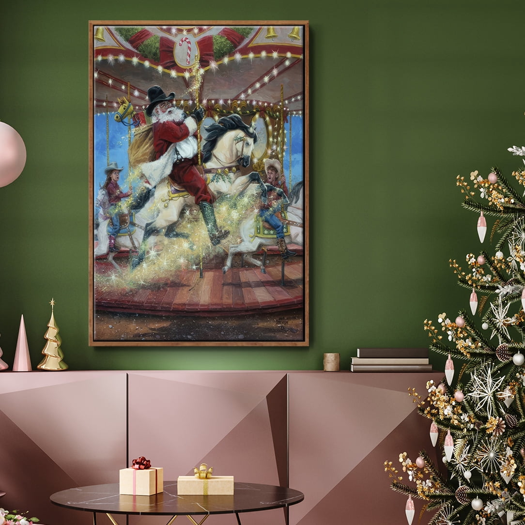 Merry Go Round - Framed Gallery Wrapped Holiday Canvas - 25 x 37 - Rosewood Frame
