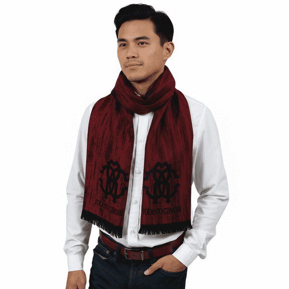 Roberto Cavalli ESZ052 02000 Red Wool Blend Grunge Mens Scarf for mens
