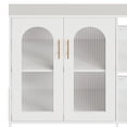 thumbnail image 3 of Armoire de Rangement d'Entrée Moderne - Buffet Blanc de 40 Pieds', Portes en Verre Trempé, Étagères Réglables à 2 Niveaux, Rangement Ouvert, Design Arqué, Poignée en Métal-Organisateur pour Salle à Manger-Fer Blanc+planche de Bois Blanche, 3 of 8
