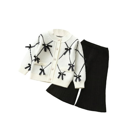 

Bagilaanoe 2pcs Toddler Baby Girl Long Pants Set Long Sleeve Knit Cardigan Sweater + Flare Trousers 18M 24M 3T 4T 5T 6T Kids Casual Outfits