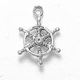 thumbnail image 1 of Sterling Silver 16" 1mm Box Chain 3D Pilot Sailors Steering Wheel Pendant Necklace, 1 of 2