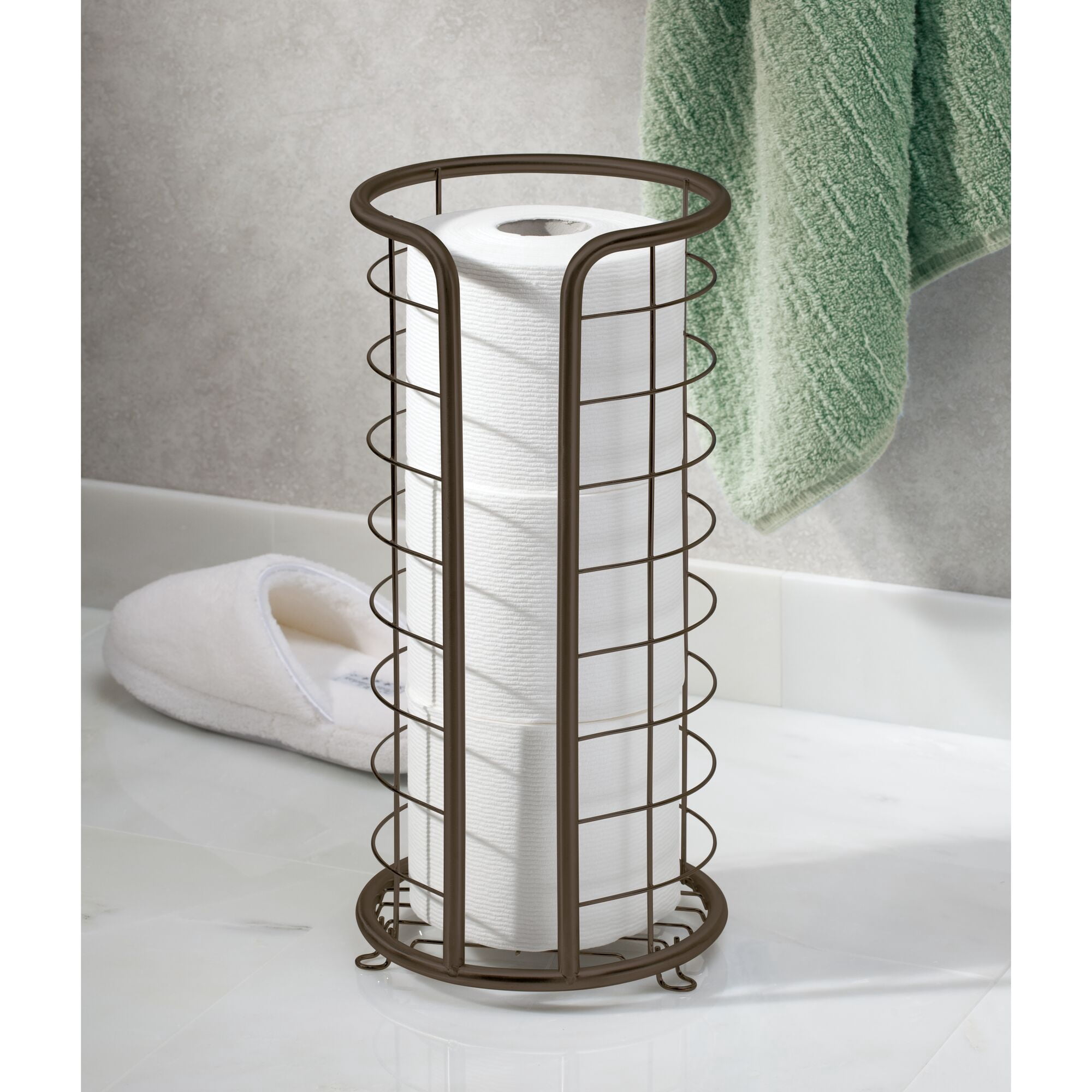 mDesign Metal Toilet Paper Holder Stand, Freestanding 3 Roll Reserve, Bronze