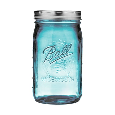 Ball Collection Elite Color Series Blue Glass Mason Jar with Lid and Band, Wide Mouth, 32 Ounces, 4