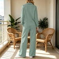 thumbnail image 5 of Womens 2 Piece Lounge Sets Daily Work Wear Fashion Solid-Color Long Sleeve Turndown Collar Top Elastic Waist Pants Sets, 5 of 8
