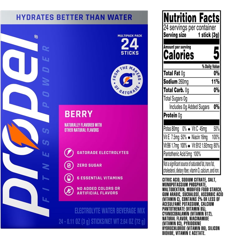 Propel Berry Electrolyte Powder Drink Mix, 0.11 oz, 24 Packets photo 3