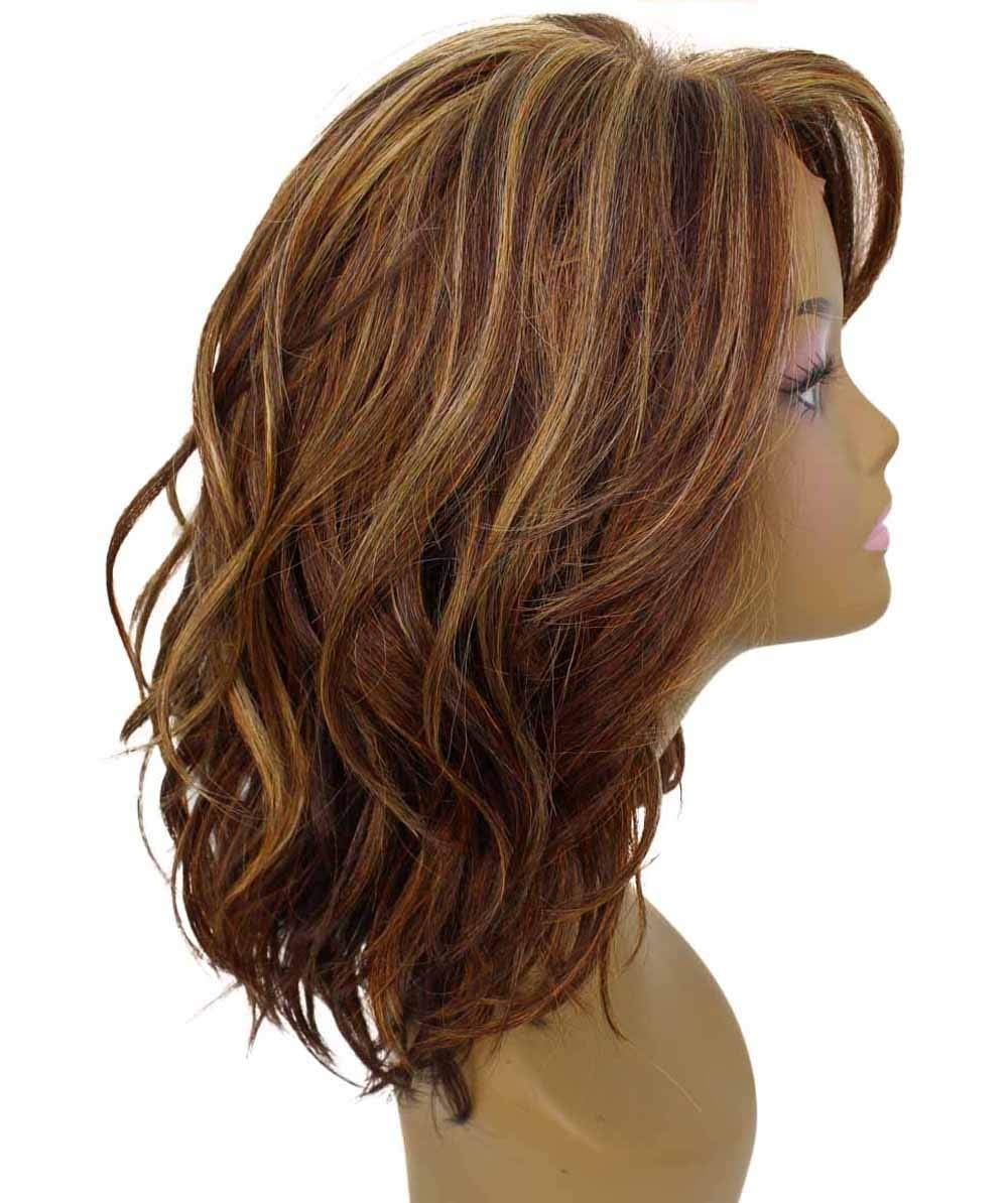 LUXLUXE Rayana Wavy 15 Inch Long 4X4 Hand-Tied Lace Front Wig, Heat Resistant Fiber, 20+ Shades of Natural, Dip Dyed, & Blended Colors (#BX4335 - Auburn Brown Blend)