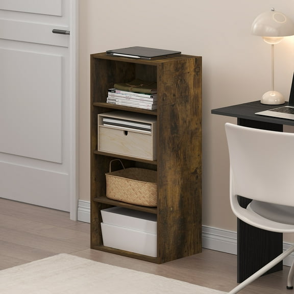 Furinno Basic 4-Tier Open Shelf Bookcase, Bookshelf, Storage Organizer, 11 x 17 x 35, Amber Pine