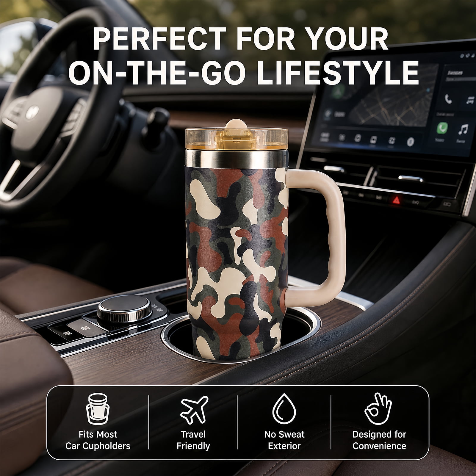Ozark Trail 30 oz Stainless Steel Insulated Tumbler with Handle, Retro Camo