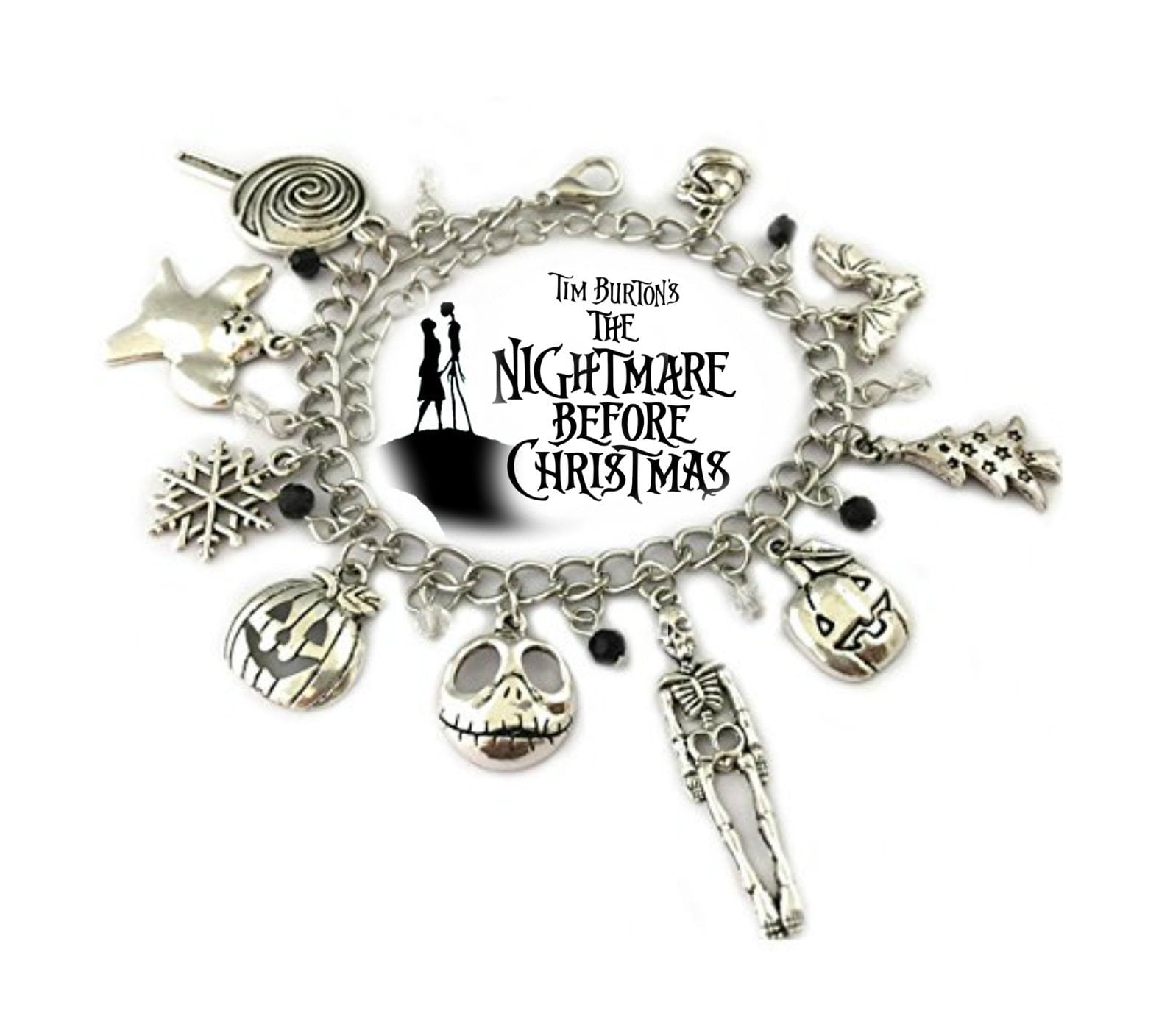 Nightmare Before Christmas 9 Charms Silver tone Metal Charm Bracelet SET OF 2 