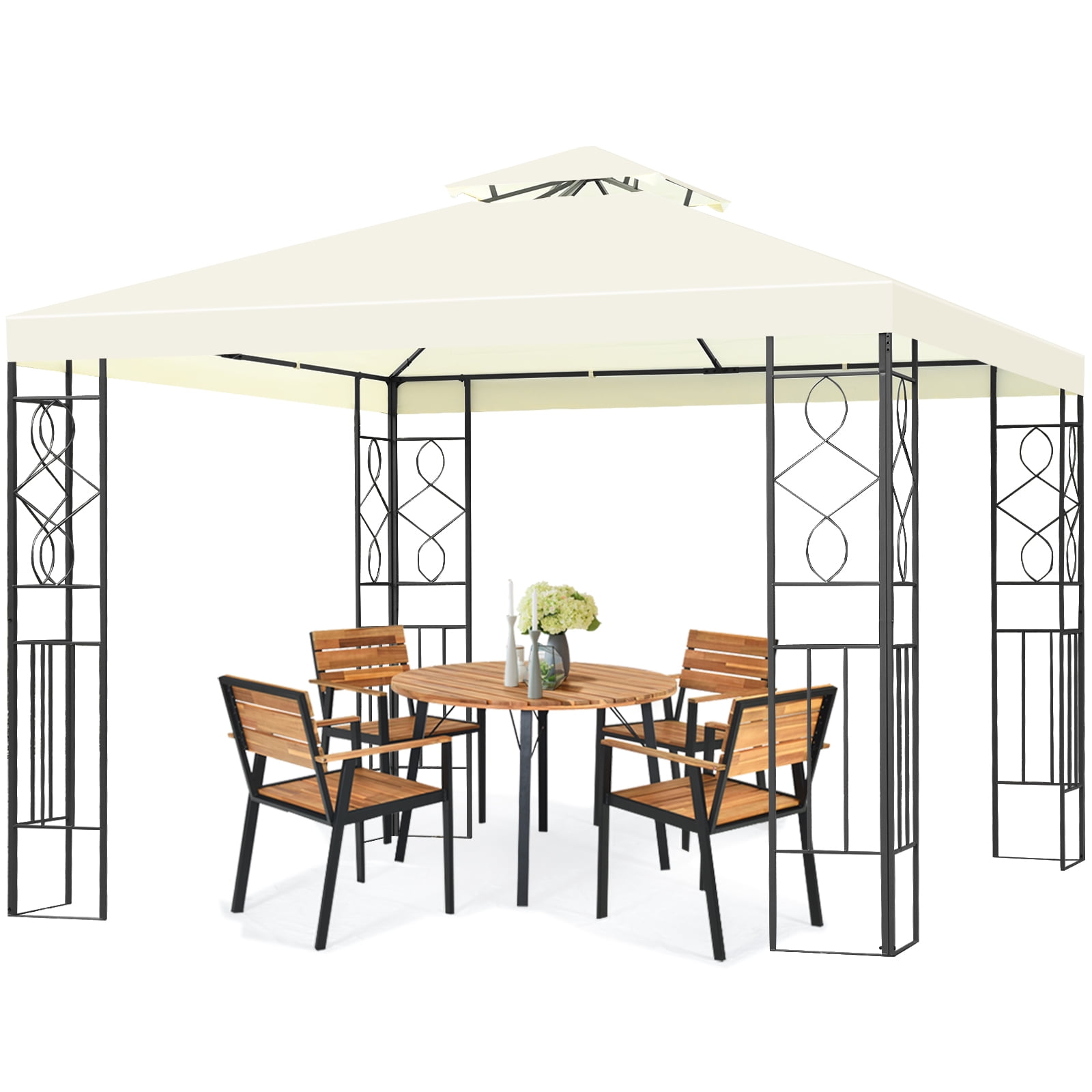 Topbuy 2-Tiers 10'x10'Outdoor Canopy Gazebo Art Steel Frame Party Patio Large Canopy Gazebo