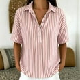thumbnail image 2 of DHFJKG Linen Polo Shirts For Women Short Sleeve Loose Fit Striped Printed Shirts Summer Beach Vacation Clothes Trendy Tops, 2 of 4