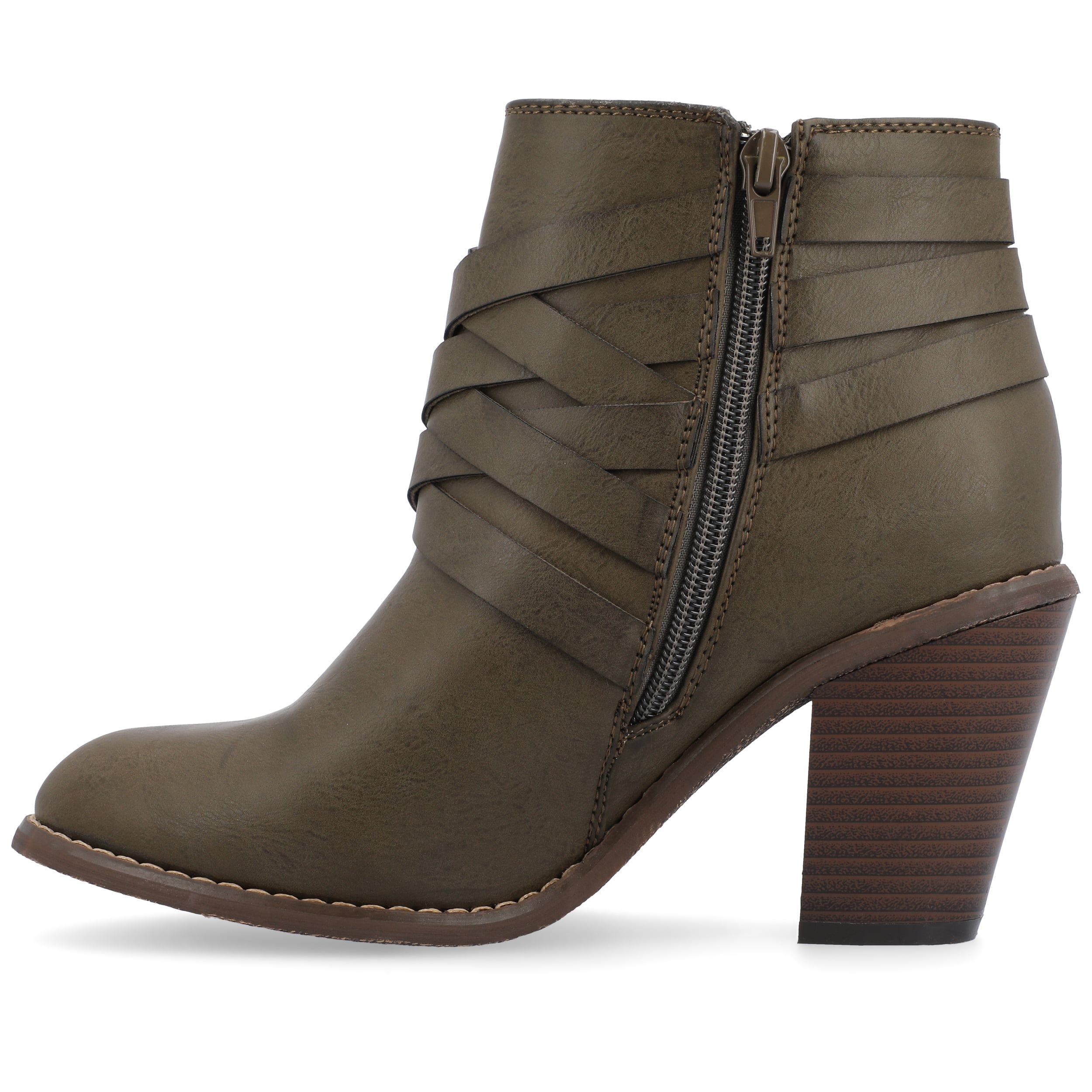 Journee Womens Strap Inside Zip Stacked Heel Booties, Widths Available