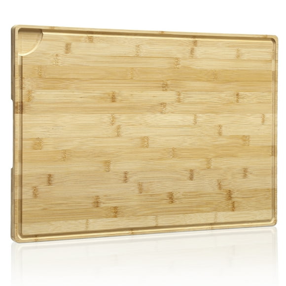 Planche à Découper en Bambou Extra Grand 24x16 Pouces – Bloc de Hachage en Bois Épais avec Rainure Profonde pour Jus et Poignées, Planche de Boucher Compatible avec Couteau pour Viande, BBQ et Légumes – Écologique