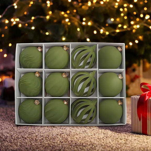 KeirineCC 1.57inch Christmas Tree Ornaments Velvet Balls,12PCS Flocked Decoration Balls Ornaments Sets for Christmas 2025 Green,Green Christmas Ornaments,Christmas Ornaments