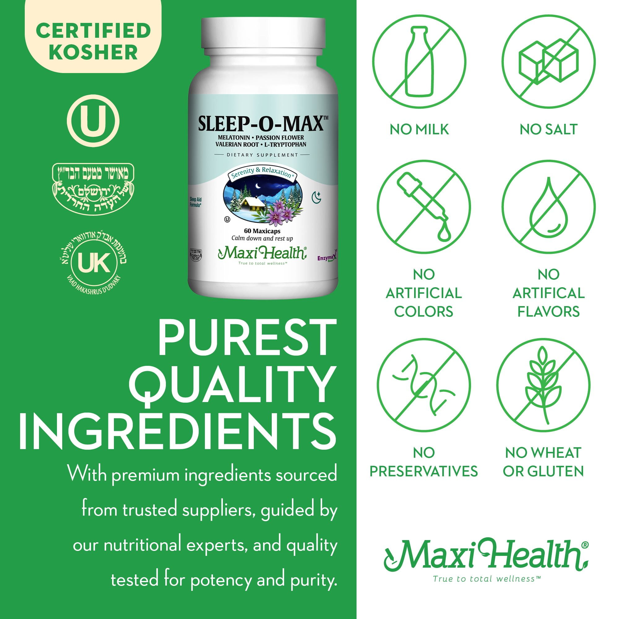 Maxi Health Sleep-O-Max – Natural Sleep Support with Valerian, Melatonin & Tryptophan – 60 Capsules