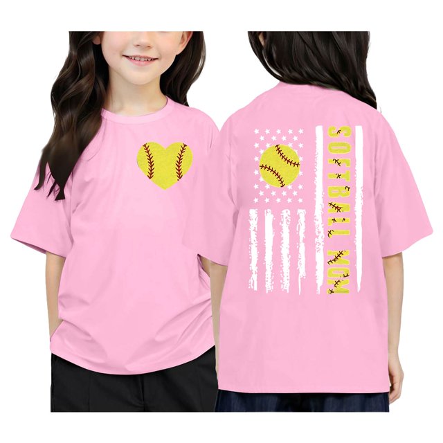 Hiiyo T-Shirt Graphique de Baseball pour Fille, Manches Courtes, Ample, Sport pour Enfants