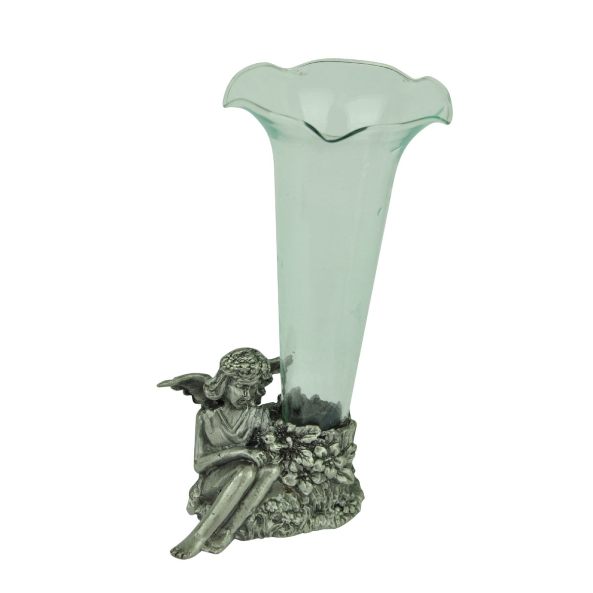 Sitting Angel Vase Holder Fluted Glass Vase Home Décor Cast Metal