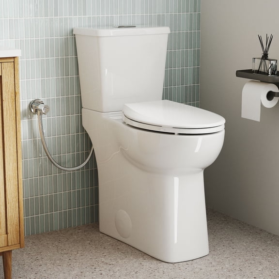 Los Flexi 21 Inch Extra Tall Two-Piece Skirted Toilet with 1.1/1.28 GPF Dual Flush, Elongated Bowl, Soft-Close Seat & 12" Rough-In