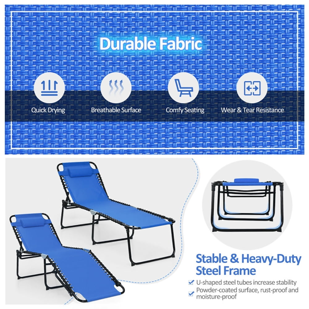 Aimee Lii Foldable Recline Lounge Chair with Adjustable Backrest and Footrest, Patio Loungers, Blue