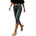 thumbnail image 7 of TEAJOPSUU Capri Jeans for Women Mid Rise Roll Hem Straight Leg Denim Pants Casual Summer Button Zipper Stretchy Capris Blue, 7 of 7