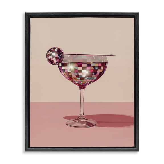 Stupell Industries Rosy Hued Disco Drink Food & Beverage Painting Black Floater Framed Canvas Art Print Wall Art, 17 x 21