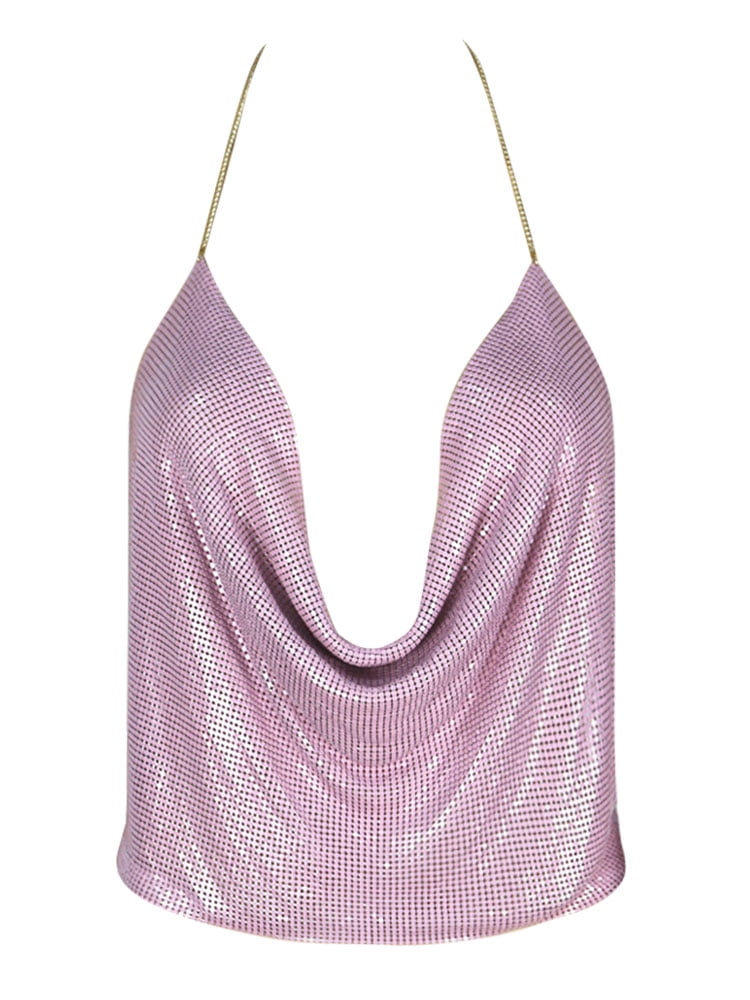 purple sequin halter top