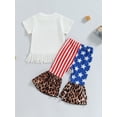 thumbnail image 3 of Independence Day Kids Girls Outfits Bull Head Print Short Sleeve T-shirt with Tassel and Stars Stripe Flare Pants Set, 3 of 7