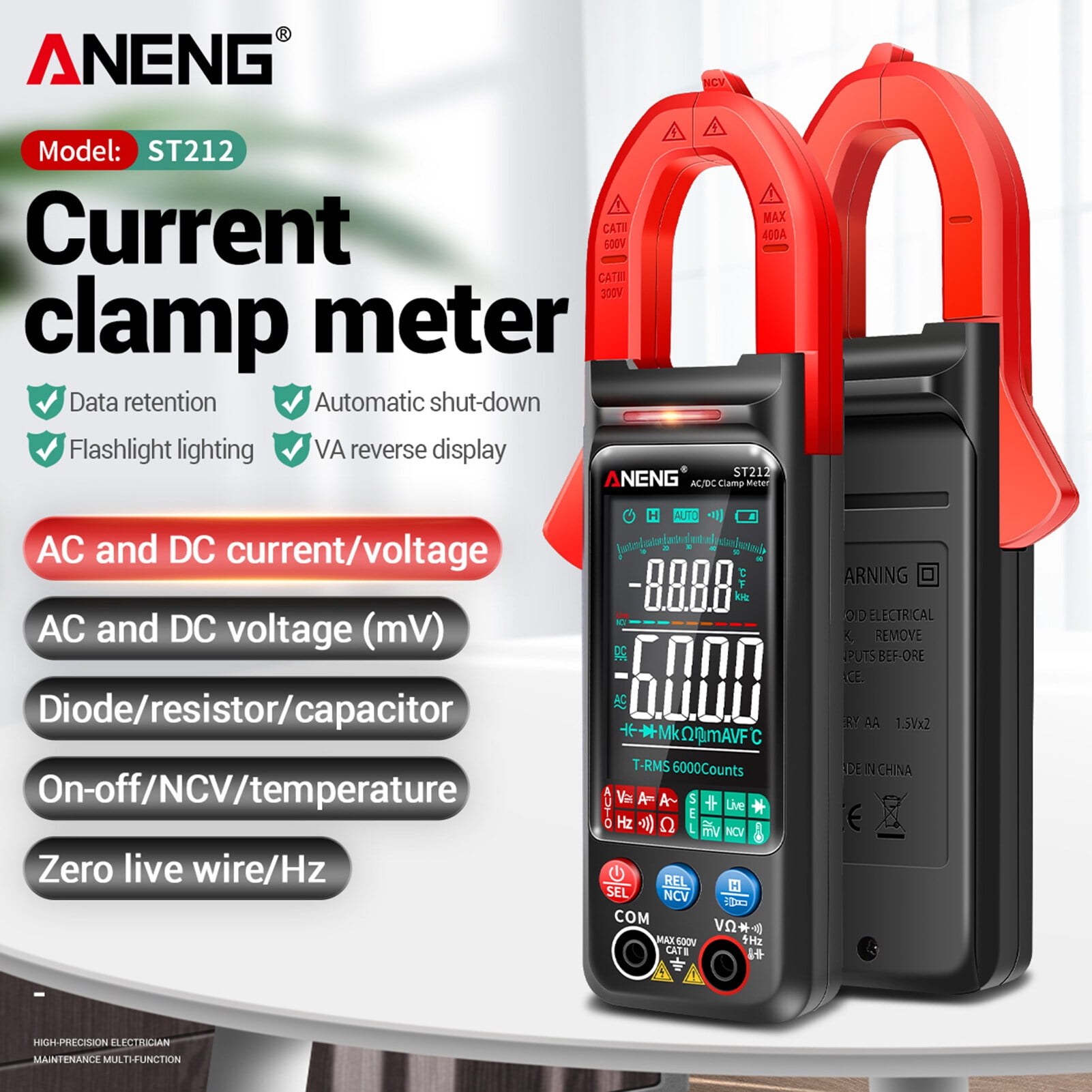 ANENG ST212 Clamp Meter Compact & Portable Design Convenient One Handed Operation Quicker and Easier to Use Industrial Electrical Troubleshooting