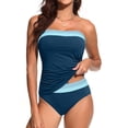 thumbnail image 5 of IYYVV Bandeau Tankini Swimsuits For Women - Two Piece Ruched Tummy Control Bathing Suit Strapless Modest Swimwear With Bottoms Navy M, 5 of 6