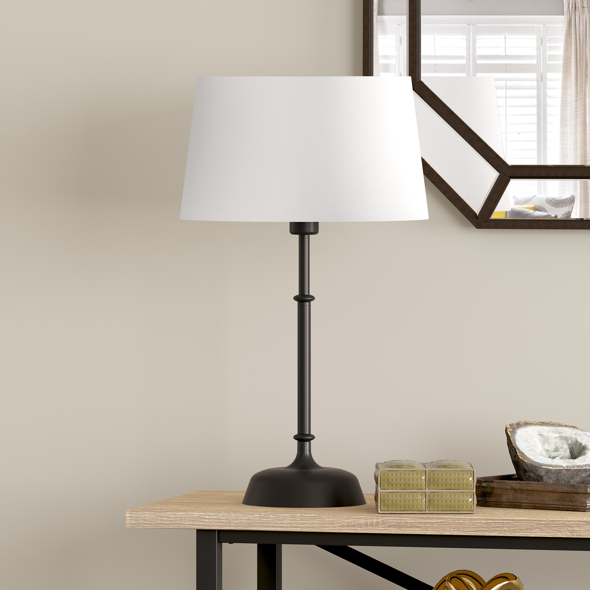 Evelyn&Zoe Derek Modern Farmhouse Metal Table Lamp, Blackened Bronze
