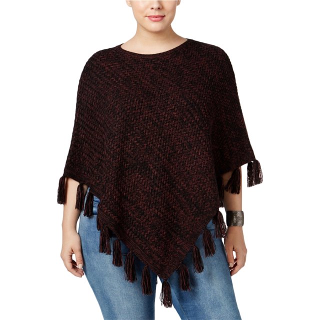 Estilo y co. Poncho con flecos para mujer, rojo, 1X
