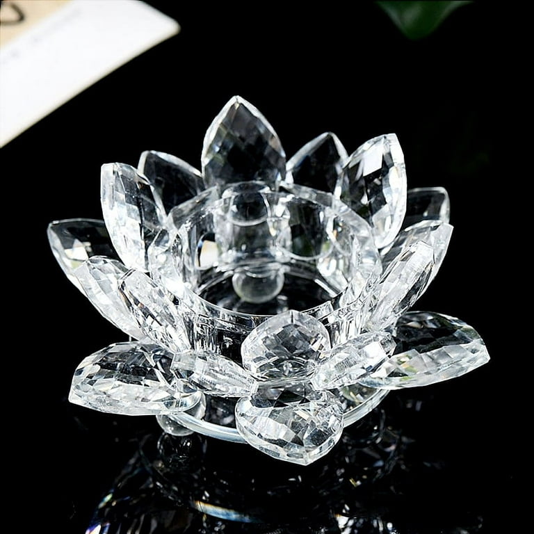 OwnMy Crystal Lotus Flower Candle Holder for Pillar Candle Up to 3, Decorative Glass Lotus Petal Votive Candle Holder Tea Light Holder Candle Stand