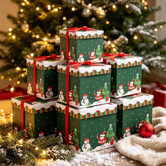 Velorith Christmas Candy Themed Gift Box with Classic Santa and Snowman Design – 21.5cm Decorative Paper Storage Container for Holiday Treats, Party Favors, and Festive Scene Styling