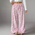 thumbnail image 3 of Women's Fuzzy Plush Pajama Pants Drawstring Elastic Waist Wide Leg Teddy Bottoms Pants, 3 of 8