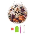 thumbnail image 3 of Halloween Pearl Diamond Painting Kit, DIY Craft Pre-Assembled Metal Chain, Acrylic Round Board with Lace Edge, 3D Mixed-Sized Pearl Beads Craft, Festive Window Wall Decor, 3 of 5