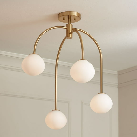 Possini Euro Design Clara 26" Mid Century Modern 4-Light Semi Flush-Mount Ceiling Light Fixture Kitchen Foyer Warm Brass Finish
