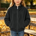 thumbnail image 5 of BXJX Girls Fleece Jackets, Long Sleeve Casual Stand Collar Zip‑Up Outerwear with Pockets Black Size 12-13 T, 5 of 9