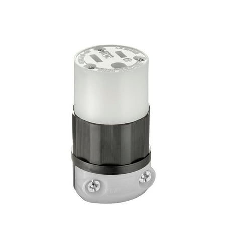 LEVITON INDUSTRIAL GRADE FEMALE CONNECTOR, 15 AMP, DOUBLE POLE, 3 WIRE, BLACK AND WHITE