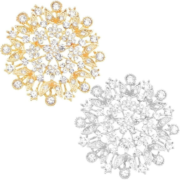 2 Pieces Vintage Austrian Crystal Rhinestone Flower Brooches Golden Silver Plated Large Flower Shape Brooch Pins for Women Wedding Banquet Anniversary Christmas