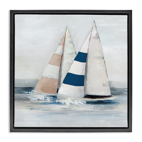 Stupell Industries Striped Sailboat Duo Transportation Painting Black Floater Framed Canvas Art Print Wall Art, 18 x 18