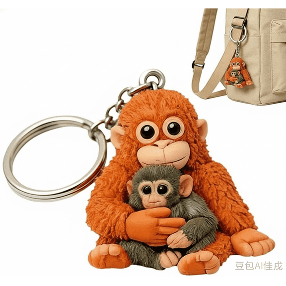 Protect Punch The Monkey Keychain - Cute Monkey Holding Plush Toy Keyring, Soft Stuffed Animal Pendant for Backpack, Purse, and Car Keys, Approx 3 Inch Miniature Orangutan Plush Keychain