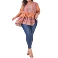 thumbnail image 2 of Camisas de verano de manga corta con escote en V para mujeres de tallas grandes GRACE & GRANDEUR, blusas boho de peplum floral 2X rosa, 2 of 6