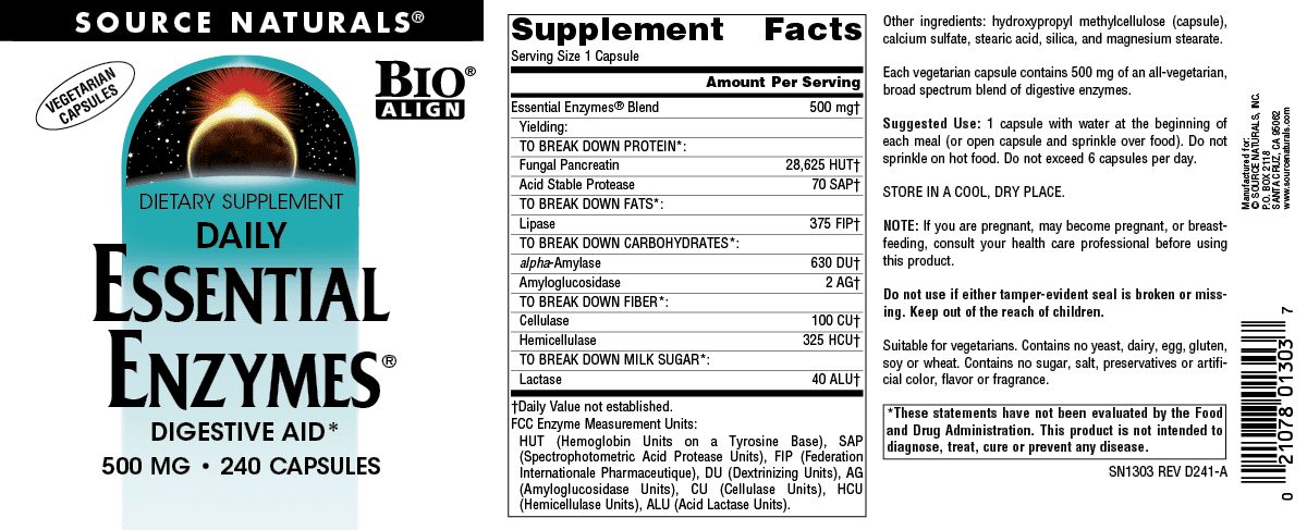 Source Naturals Daily Essential Enzymes 500 mg. 240 Capsules
